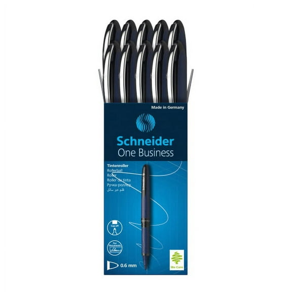Schneider One Business Rollerball Pens, Broad Point, 0.6 mm, Black Barrel, Black Ink, Pack Of 10