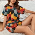 thumbnail image 4 of Fotbe Geometric Cube Pattern Art Conjunto de Pijama Estampado para Mujer, 2 Piezas, Ropa de Dormir con Camiseta de Manga Corta y Shorts Suaves-Medium, 4 of 6
