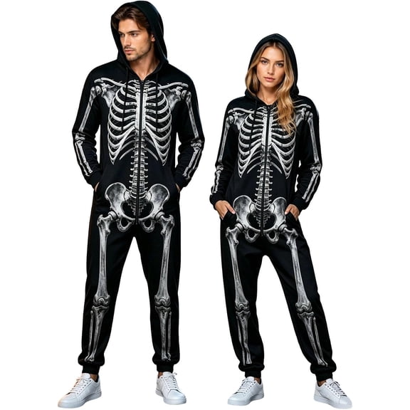 MIRUXO Adult Men's Skeleton Halloween Costume Unisex Skeleton Jumpsuit Pajamas Onesie Cozy One Piece Cosplay Party 2026