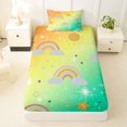 thumbnail image 4 of Manfei Watercolor Rainbow Twin Sheets, Vibrant Sun Galaxy Bedding, Orange Green, 3pcs, 1 Flat Sheet, 1 Fitted Sheet and 1 Pillowcase, 4 of 6