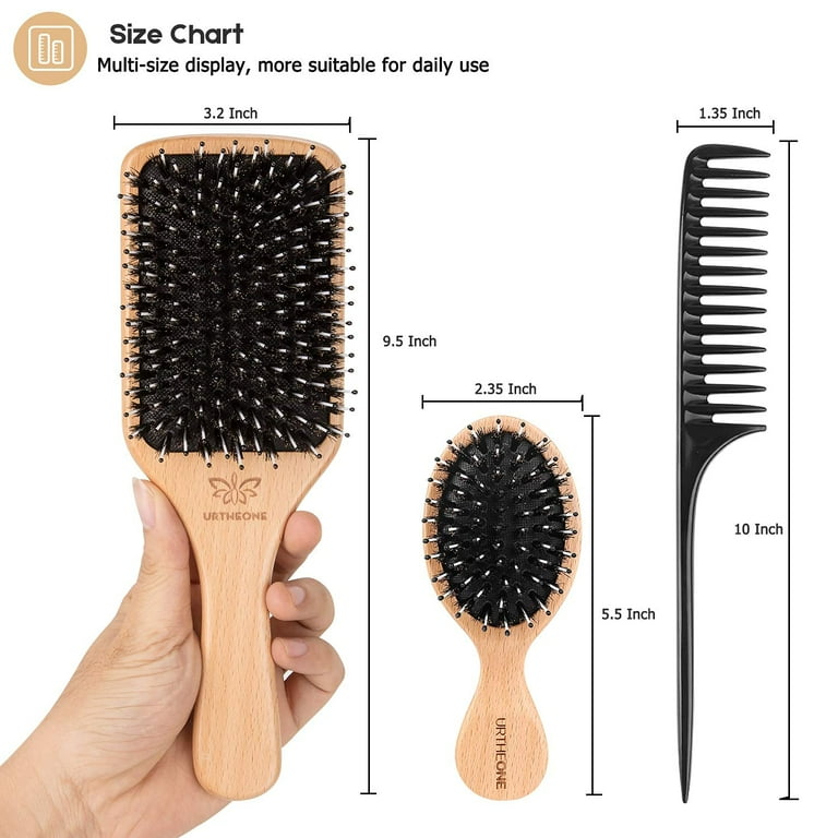 Hair Brush, BESTOOL Small Travel Hair Brushes for Women, Men or Kids,  Wooden Toddler Boar Bristle Hair Brush for Detangling, Defrizz, Distribute  Oil (Blue)