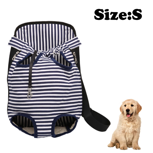 Bolsa de viaje para mascotas ajustable, senderismo, camping para perros pequeños, gatos - Blue Stripe S