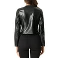 thumbnail image 3 of INSPIRE CHIC Women's Coat Faux Leather Crop Collarless Open Front PU Moto Biker Jackets XS Black, 3 of 6