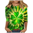 thumbnail image 2 of successthop Green Womens Plus Size Tops 3/4 Sleeve Loose St Patricks Day Round Neck Polyester Casual St. Patricks Day Blouse Tops for Irish Themed Gifts 3XL, 2 of 5