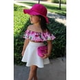thumbnail image 2 of Little Girls 2PCS Skirt Set, Off Shoulder Ruffle Floral Short Sleeve Crop Tops, Knee-Length Solid Color High Waist Skirt Suit, 2 of 8