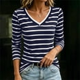 thumbnail image 3 of yillto Women Striped Shirts V Neck Long Sleeve Tops Casual Stretch Basic Tee Going out Top Clothes, 3 of 7