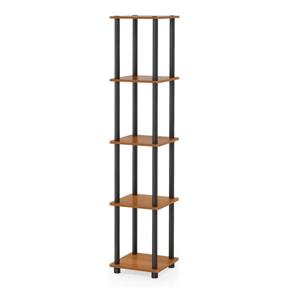 Pemberly Row Turn-N-Tube Wood 5-Tier Corner Rack Display Shelf in Cherry/Black