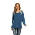 thumbnail image 4 of T-shirt Décontracté à Manches Longues Croisé Col Rond pour Femme, 4 of 8