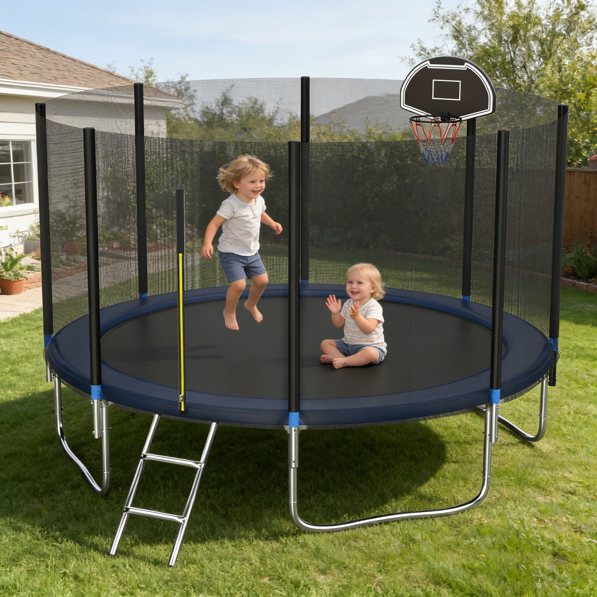 Shengchao Trade 650LBS 10FT Trampoline for Adults and Kids,Trampoline with Enclosure,Recreational Trampoline with Ladder, Heavy Duty Trampoline Capacity for 2-4 Kids