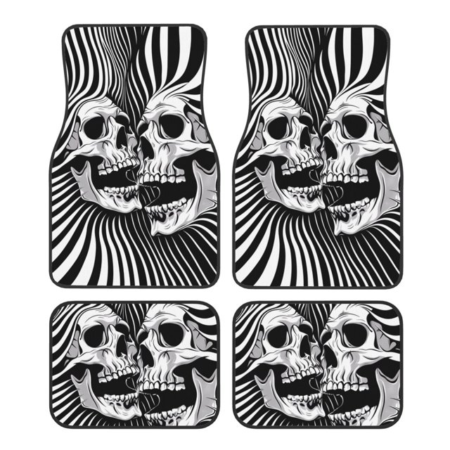 Balery Psychedelic Skull Illusion Art Juego de 4 Alfombrillas para Auto, Revestimientos de Caucho Resistente, Diseño Antideslizante