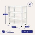 thumbnail image 4 of Homz Plastic 3 Clear Drawer Small Rolling Storage Tower, White, 2 Pack, 4 of 10