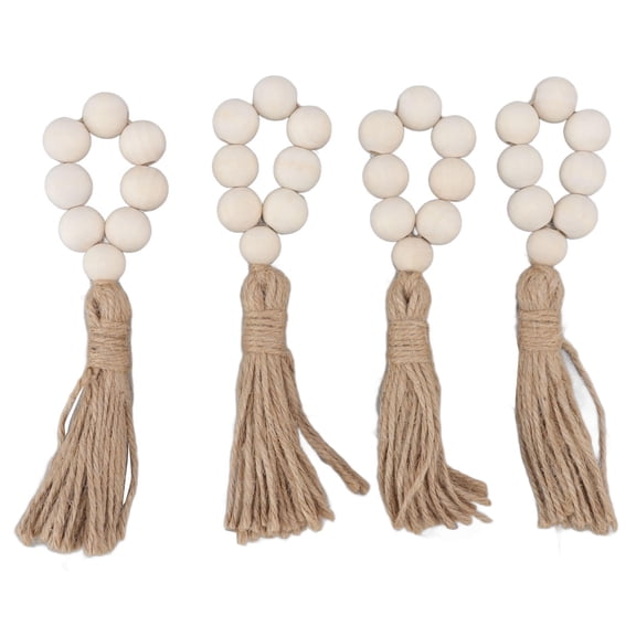 Yajisi 4-Pack Wood Beads Napkin Rings, Rustic Farmhouse Napkin Holders with Tassels, Elegant Table Decor for Dinner & Parties - 6.30" L x 2.76" W x 1.18" H