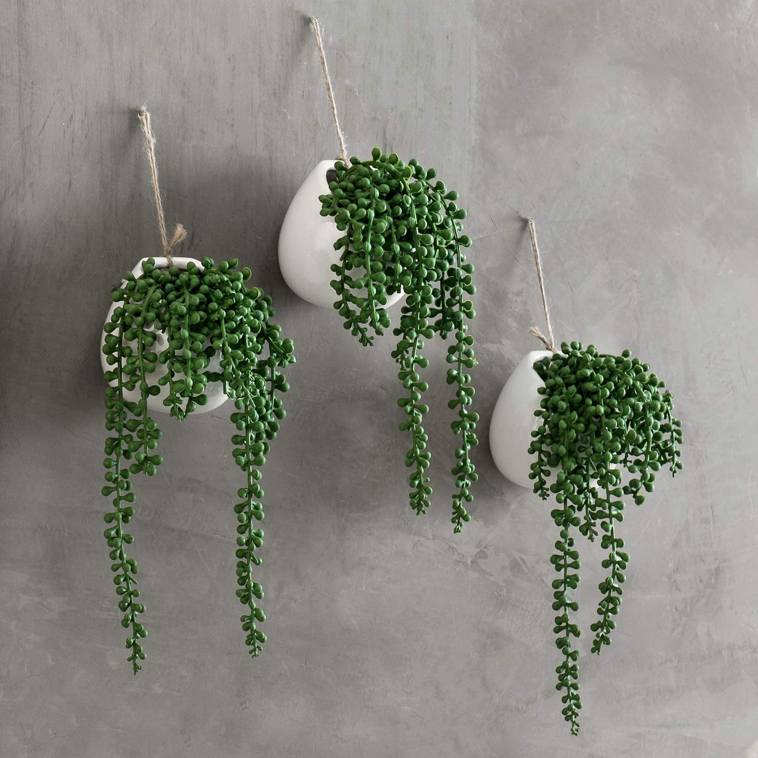 MyGift Set of 3 Wall Hanging Pearl White Ceramic Plant Vase Mounted Planters 