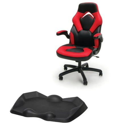 2 Piece Gaming Chair And Chair Mat In Red And Black Walmart Com
