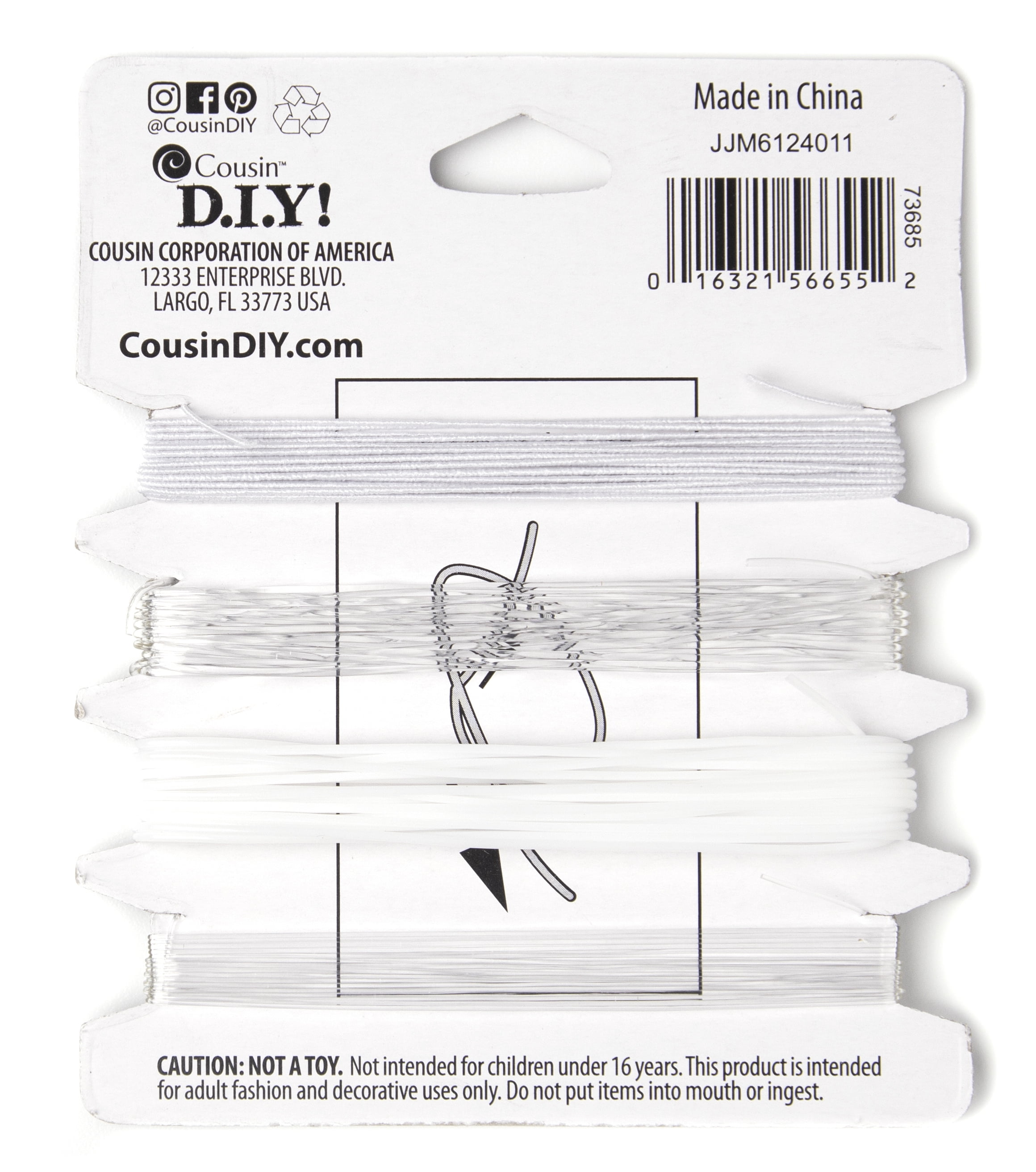 (2 pack) Cousin DIY Stretch Cord, 16 yd, 4 Piece Roll, Clear/White, Jewelry Making