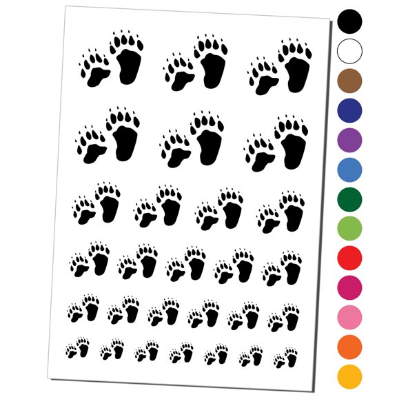 Bear Tracks Animal Paw Prints Water Resistant Temporary Tattoo Set Fake Body Art Collection - White