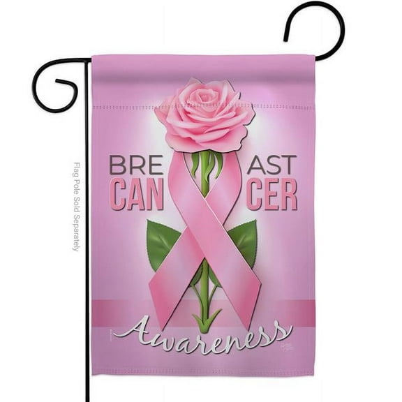 Breeze Decor G165166-BO Breast Cancer Garden Flag Support Awareness 13 x 18.5 in. Double-Sided Decorative Vertical Flags for House Decoration Banner Yard Gift