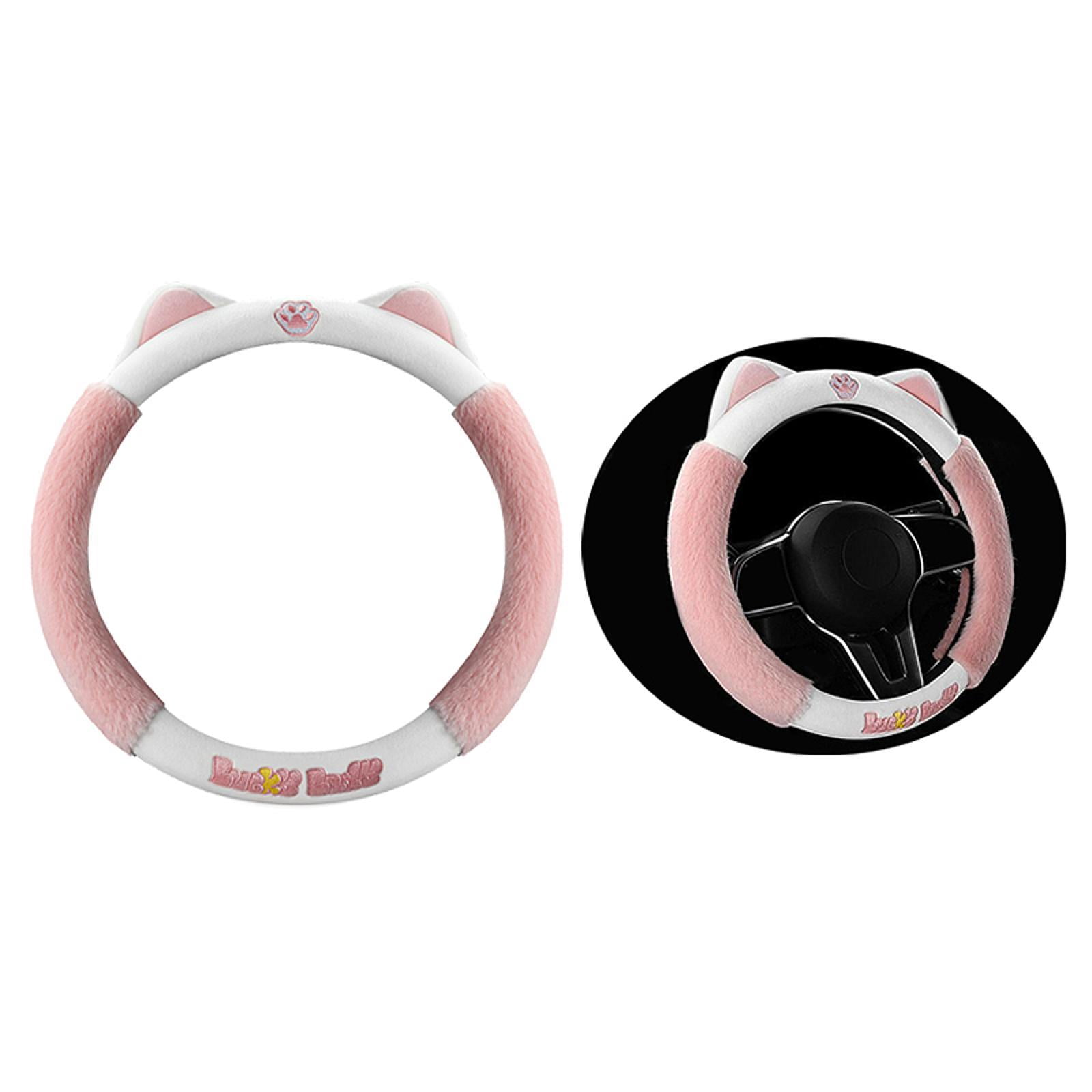 Wzmzjy Cat Ear Plush Steering Wheel Cover Accessories Car Interior Modification Stylish Pink