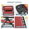thumbnail image 3 of Lacoo Zero Gravity Chair Patio Outdoor Foldable Lawn Lounge Chair Reclining Chair with Adjustable Pillow Pack of 2, Red, 3 of 9