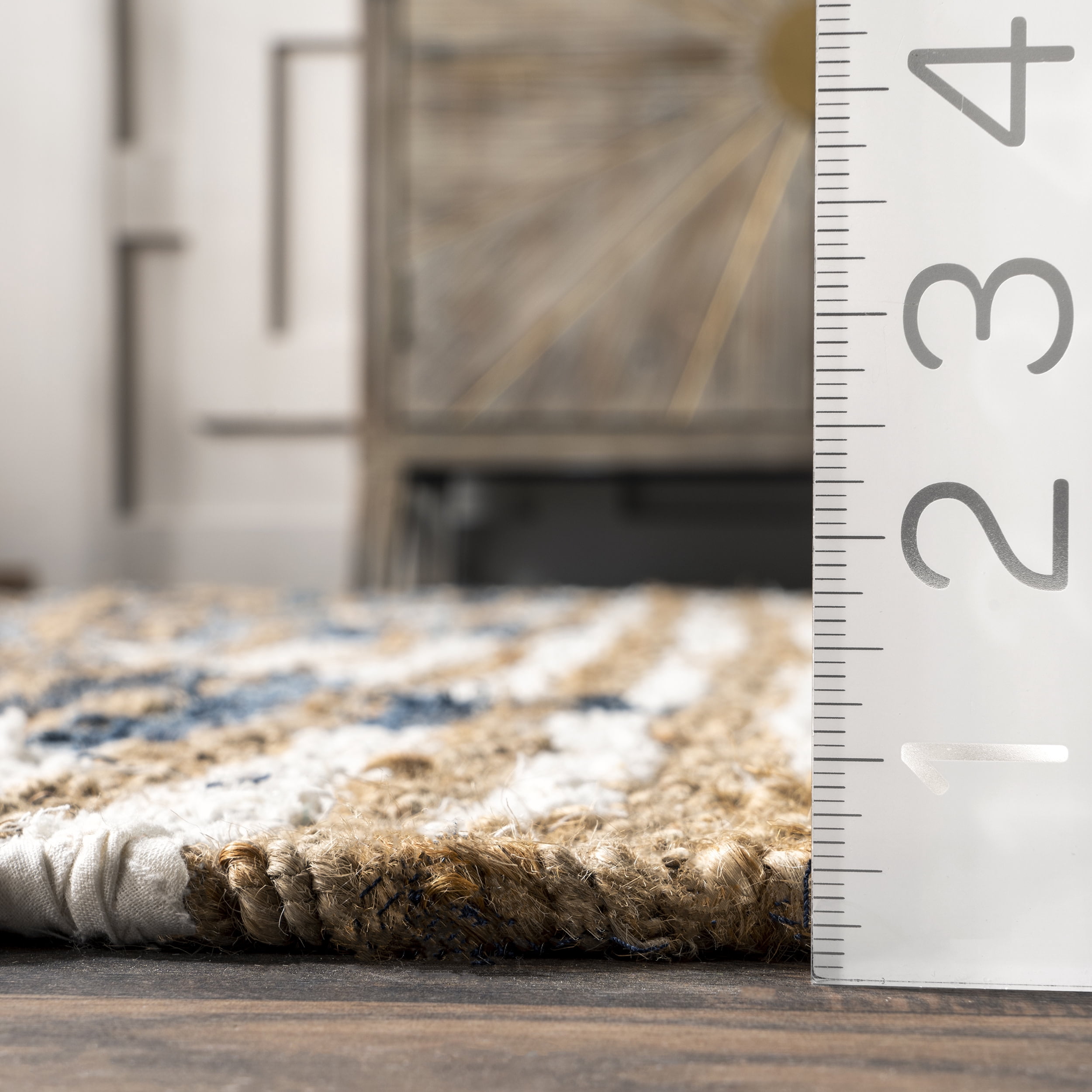 nuLOOM Hand Braided Marla Denim And Jute Diamonds Area Rug, 12' x 15', Off White