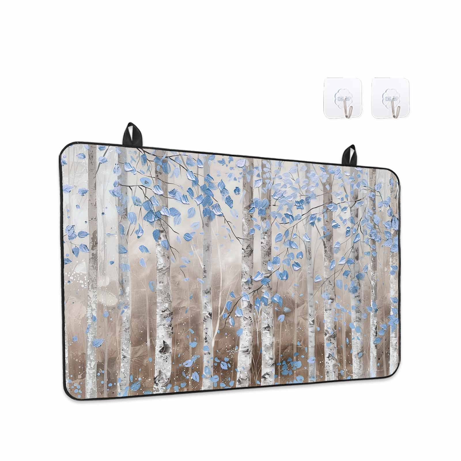 Blue Brown Forest Stove Top Cover for Electric Stove, Heat-proof & Non Slip Glass Top Stove Cover Protector, Modern Oil Painting Art Kitchen Flat Cooktop Rubber Mat 31x24 Inches