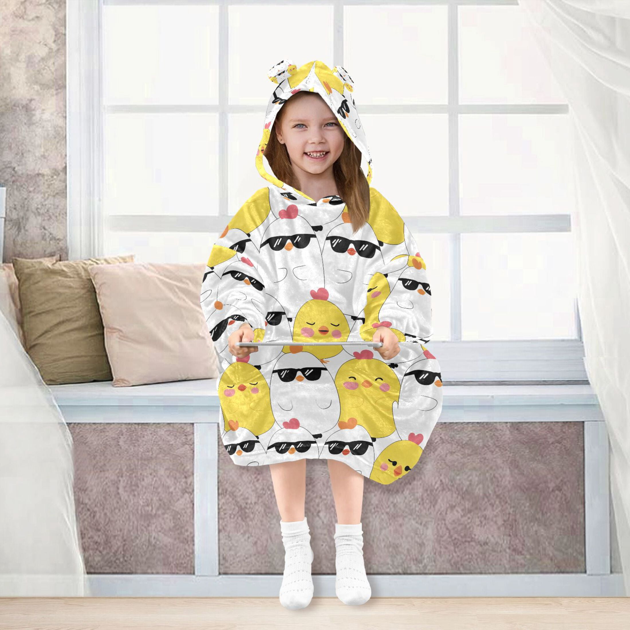 joogoo Blanket Hoodie for Cute Chicken with Sunglasses Oversize Sweatshirt 3-14 YR L