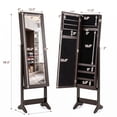 thumbnail image 3 of LIVIZA Mirrored Standing Jewelry Armoire Cabinet with Hooks & Storage Shelves, Full-Length Mirror Jewelry Organizer,Rustic Brown, 3 of 8