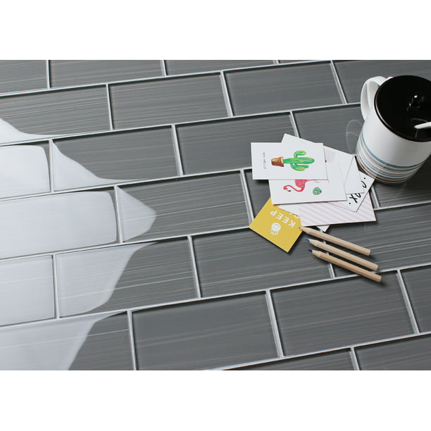 Ws Tiles Hand Painted Dark Gray 3 In, Glass Subway Tile Gray