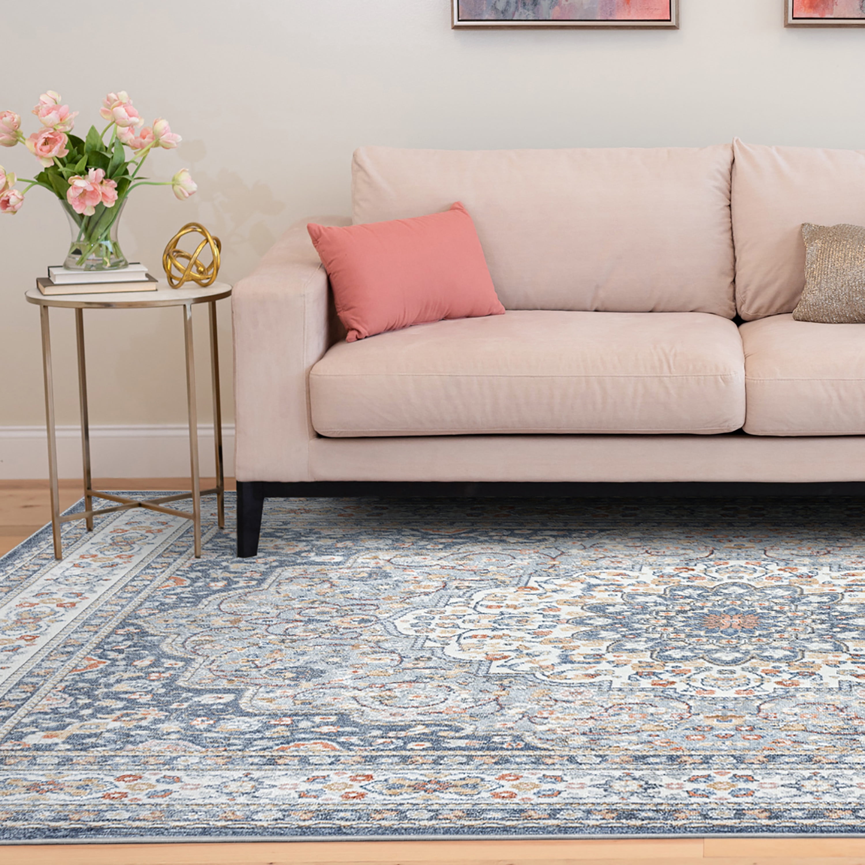Allure Traditional 5' x 7' Navy and Gray Polypropylene Indoor Area Rug
