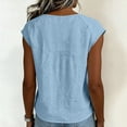 thumbnail image 4 of Summer Cotton Linen Tops,Women's Cotton Linen Blouse Shirt Short Sleeves Round Neck Casual Lace Solid Top for Summer, 4 of 8