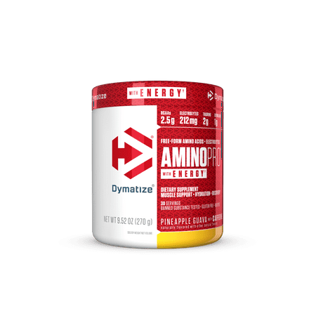 Dymatize Amino Pro, BCAAs and Electrolytes, Pineapple Guava w/Caffeine, 9.5 Oz