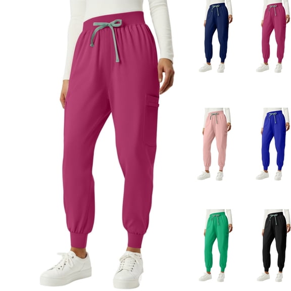 Scrubs Pants for Women with Adjustable Drawstring & Side Pockets Athletic Tapered Lightweight Comfortable wear
