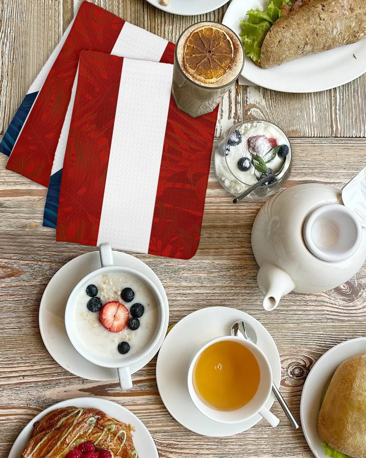 Puerto Rico Flag Kitchen Dish Towels for Drying Dishes Set of 2, Palm Leaf Botanical Red Striped Blue Star Waffle Weave Microfiber Hand Tea Bathroom Towels Quick Dry & Absorbent Towel 15.7x23.6