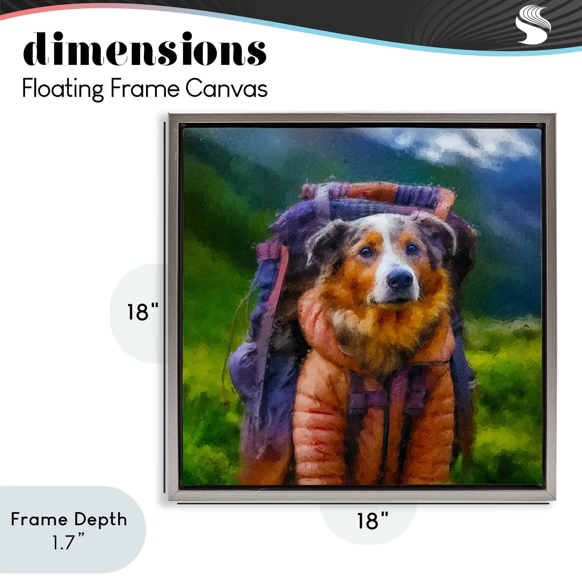 Stupell Industries Backpacking Hiker Dog Gray Framed Floater Canvas Wall Art, design by Sean Parnell