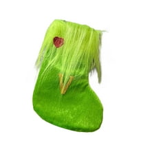 Luoshdecor Christmas Plush Stocking,7 in Small Green Embroidered Letter Stocking Soft Vevlet Cuff Christmas Stockings for Holiday Xmas Tree Fireplace Party Decor(V)
