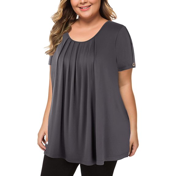MANER Women's Plus Size Tops Short Sleeve Flowy Shirts Casual Blouses Tunic Tops L-4XL Gray 4X-Large