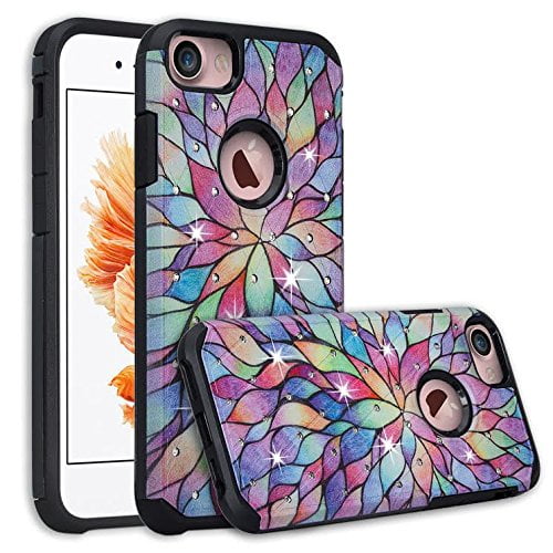 IPhone 8 Case iPhone 7 iPhone 6 Case Cover w Temper Glass Screen Protector Bling Silicone Shock Proof Dual Layer Cute Girls Women Case Cover for