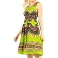 thumbnail image 4 of Sakkas Darcia Women's Casual Summer Cocktail Elastic Stretchy Dashiki Print Dress - Green - One Size, 4 of 5