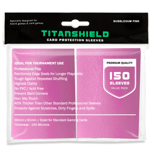 TitanShield (150 Sleeves /Bubblegum Pink) Standard Size Board Game Trading Card Sleeves Deck Protector for MTG, Dropmix