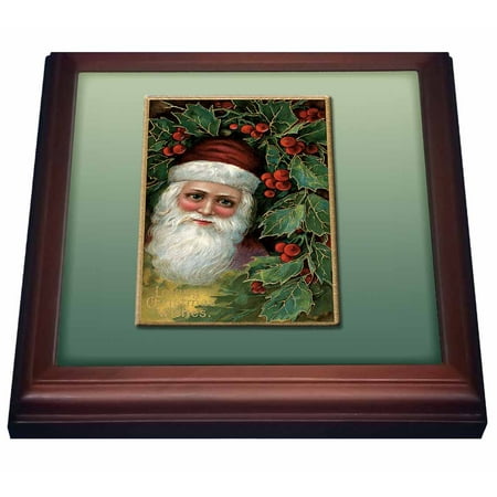 Holly Trivet (3dRose Victorian Santa Claus With Holly Leaves and Berries Vintage Card, Trivet with Ceramic Tile, 8 by)