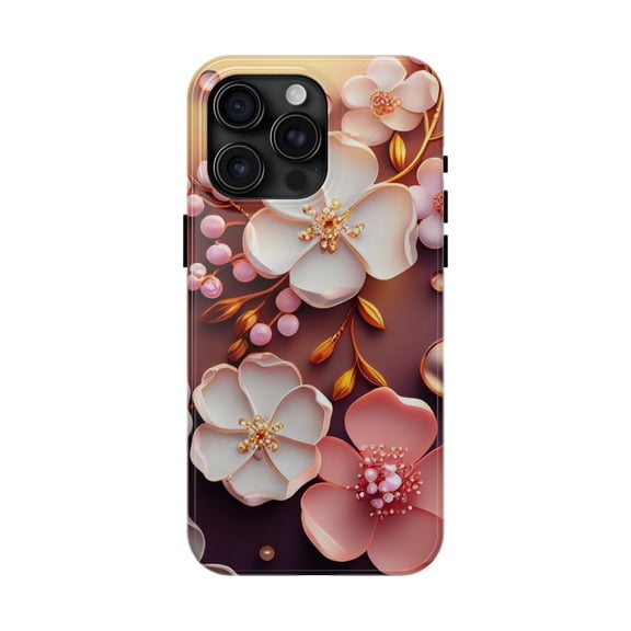 iPhone Tough Case - Flowers Floral Popping 3D Soft Pink White Plum Gold