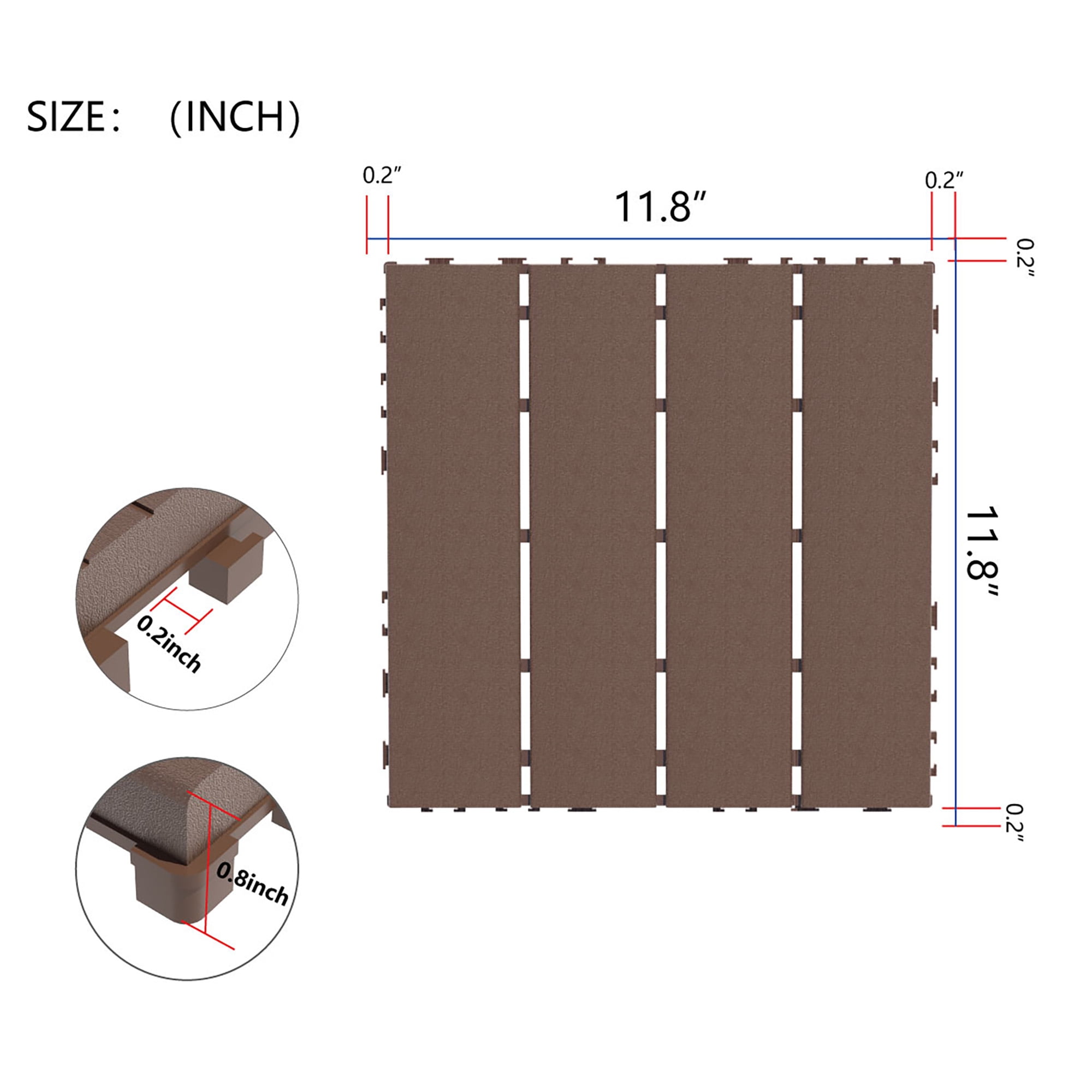 Alvantor 44 Pack Interlocking Deck Tiles, Plastic Waterproof Flooring Tiles for Outdoor & Indoor, Brown