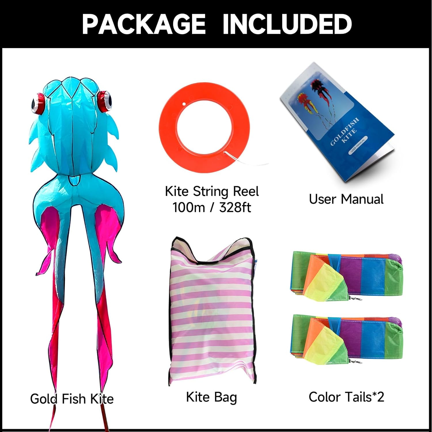 Large 43ft 3D Goldfish Frameless Soft Umbrella Kite for Adults, Easy to Fly with 330ft String for Beach and Park, Ages 12+