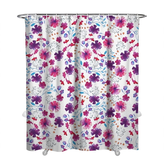 Country Farmhouse Floral Shower Curtain, 72x84 Polyester, Wildflower and Nature Theme with Plastic Rings for Bathroom
