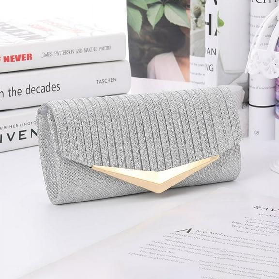 Girl Silver Envelope Clutch Bag, Women's Silver Envelope Evening Clutches Wedding And Party Purse- Silver