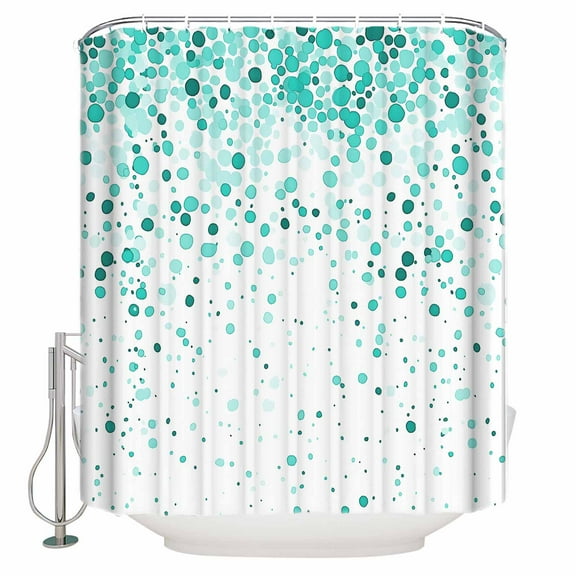 Teal Polka Dot Shower Curtain, 36" x 72", Watercolor Teal Gradient Abstract Modern Waterproof Bathroom Curtain Washable Shower Curtain Set with 12 Hooks