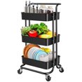 thumbnail image 1 of 3-Tier Rolling Utility Cart with Handle, Kitchen Storage Cart Rolling Cart Makeup Cart Mobile Storage Organizer, with Roller, Wheels, for Kitchen, Bathroom, Office, Coffee Bar, Teachers, 1 of 8