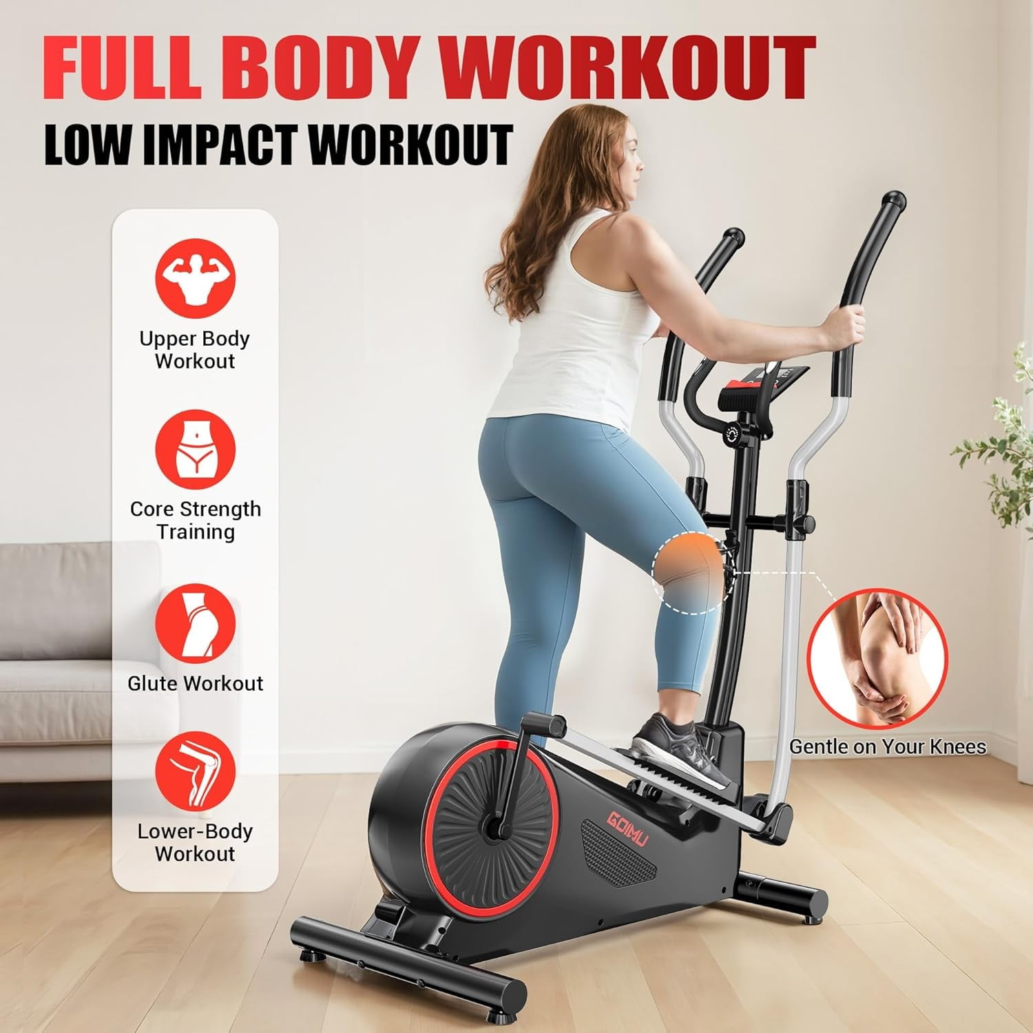 Elliptical Machine, Elliptical Exercise Machine for Home with Hyper-Quiet Magnetic Driving System, Elliptical Trainer with 15.5IN Stride, 8 Level Dynamic Resistance, 350LBS Loading Capacity