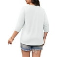 thumbnail image 4 of 3/4 Sleeve Women Plus Size V-Neck Button Shirt Solid Henley Tops, 4 of 5