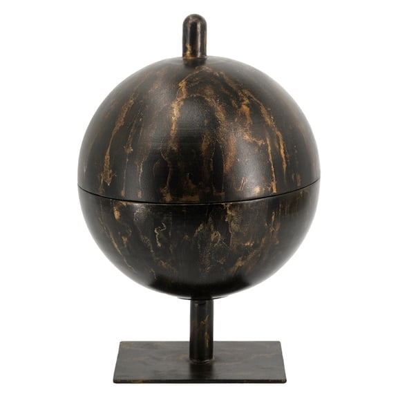 Black Gold Iron Orb Sculpture with Hidden Storage Tray, Tall Modern Geometric Decor Sculpture for Tabletop Entryway Living Room Home Accent